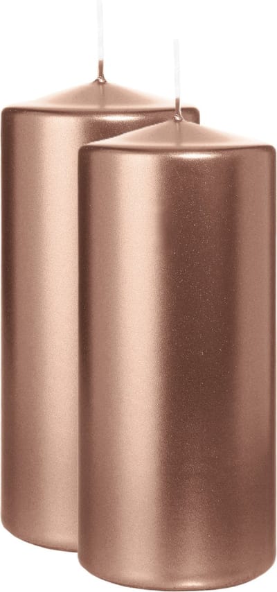Wiedemann Cilinderkaars/stompkaars - 2x - metallic rosé goud - 15 x 7 cm - 63 branduren - zuilkaarsen
