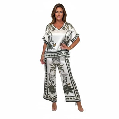 Lounge Mode Dames Set - Satijn Look - Zomer - Vakantie - Kledingset - Wit
