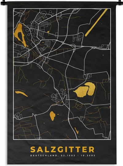 Wandkleed - Wanddoek - Salzgitter - Goud - Stadskaart - Plattegrond - Kaart - Duitsland - 120x180 cm - Wandtapijt