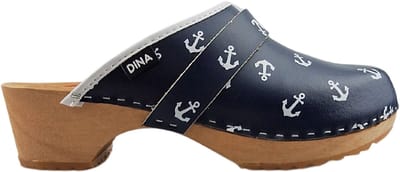 Dina Zweedse klompen - Tuinklompen - Thuisklompen - Unisex klompen - Echte leren - Blauw met ankers design - maat 35