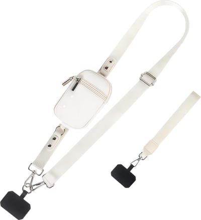 Nylon Telefoonriem – Wit – Afneembare Verstelbare Lanyard met Clip voor Telefoon en Portemonnee, Polsriem en Crossbody Tas voor Veilig Handsfree Gebruik