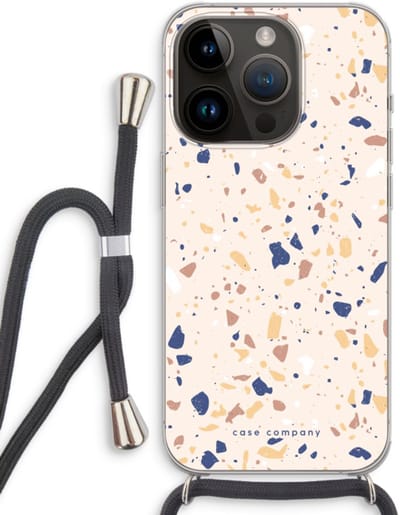 Case Company® - Hoesje met koord geschikt voor iPhone 14 Pro hoesje met Koord - Terrazzo N°23 - Telefoonhoesje met Zwart Koord - Bescherming aan alle Kanten en Over de Schermrand