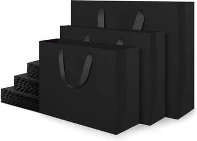Papieren Cadeauzakken - Verpakkingstasjes - Feestelijke Geschenkverpakking - Stevig 250GSM Papier - 3 Maten Set - Zwart