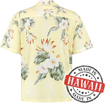 Hawaii Blouse Mannen - Shirt - Hemd - 100% Katoen - Overhemd Heren Korte Mouw - Made in Hawaii "Hibiscus Geel" Maat XL