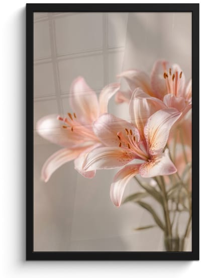 Poster in lijst - Fotolijst 40x60 cm - Posters - Lelies - Meeldraden - Roze - Wazig - Posterlijst zwart - Decoratie - Wanddecoratie woonkamer - Muurdecoratie slaapkamer