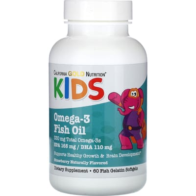 California Gold Nutrition, Omega-3 Visolie voor Kinderen, Natuurlijke Aardbei, 60 Visgelatine Softgels