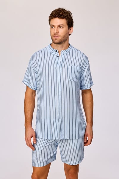 Woody pyjama heren doorknoop - blauw gestreept - 261-10-RPC-W/991 - maat L