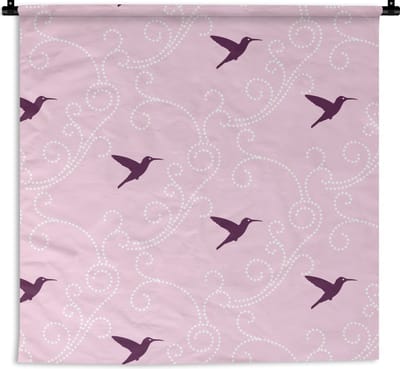 Wandkleed - Wanddoek - Vogel - Patronen - Roze - 90x90 cm - Wandtapijt