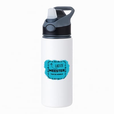 Hacebo® - liefste meester van de wereld waterfles met rietje zwart - Meester - de liefste meester - verjaardag - cadeautje voor meester - meester artikelen - kado - geschenk - water fles - 650ML