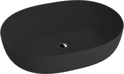 LAVITA BLAS BLACK - Opzetwastafel 59,5x43 cm - Mat Zwart - Ovaal - Dunne rand - Zonder kraangat - Keramiek