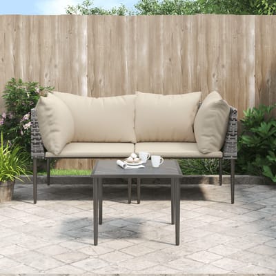 vidaXL - 3-delige - Loungeset - met - kussens - poly - rattan - grijs