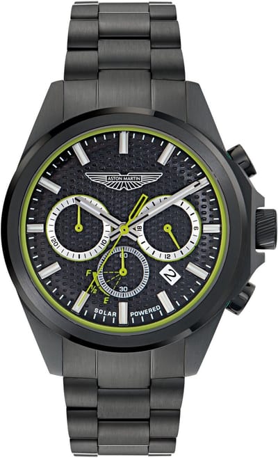 Aston Martin Hlc Quartz Chronograaf Horloge Zwart Kast Gemaakt Van 100% Roestvrij Staal En Een Armband Van 100% Roestvrij Staal 44 MTRH2S6013E, MTRH2S6023E, MTRH2S6033E