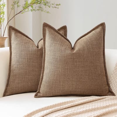 Set van 2 Bruine Decoratieve Kussenslopen 45 x 45 cm - Zachte Linnen Textuur voor Woonkamer en Slaapkamer Decoratie