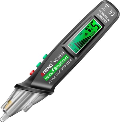 ANENG VC1019 | Contactloze Spannings tester | Fase tester | Voltmeter AC 12-1000V | Multifunctionele AC- Stroomptester met LED lamp & Laser | continu tester met intelligente scanfunctie en LCD display met Voice Control | AC Voltage Detector