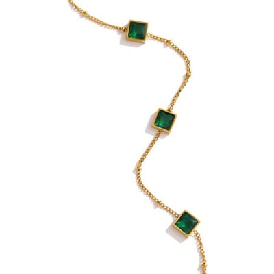 Collier en Acier Inoxydable Zircon Vert Délicat Métallique Plaqué Or 18 K Collier Ras du Cou Mode beige