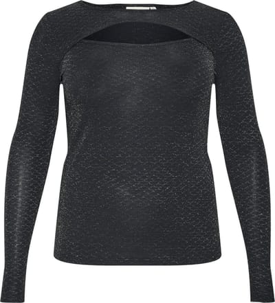 Kaffe Curve KCellia LS Dames Blouse -Black Glitter Jersey