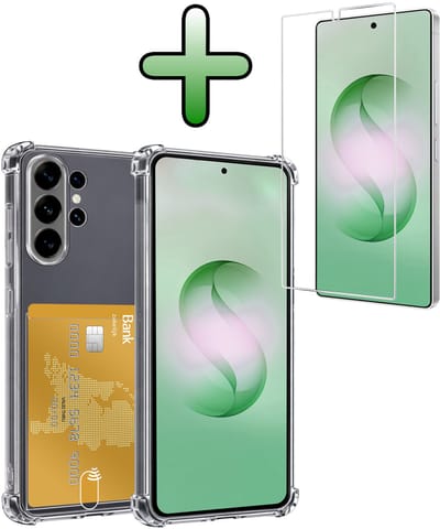 Hoesje Geschikt voor Samsung Galaxy S26 Ultra - Met Screenprotector - En Pashouder - En Kaarthouder - Telefoon Hoes Shockproof - Siliconen Case - Back Cover - Shock Proof - Pasjes Houder - Transparant