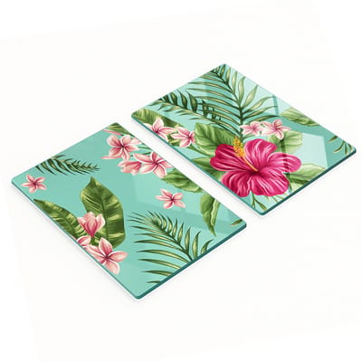 Decoratieve snijplanken van gehard glas met Hawaïaanse bloemen, 2x40x52 cm