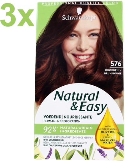 Schwarzkopf Natural & Easy 576 Roodbruin – Haarverf – Voordeelverpakking 3 Stuks