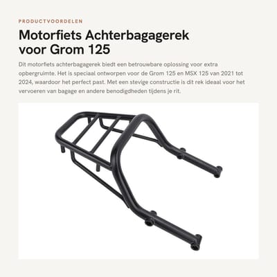 Dailygoods- Achterbagagerek Ruime Opbergruimte - Vrachtdrager - Ondersteuning - Beugel - Compatibel met Grom 125/MSX 125 - Schokbestendig - Bagagerek