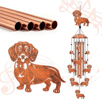 SnelShoppen - Dachshund Wind Chime Tuindecoratie - Handgemaakte Metalen Windspel voor Dierenliefhebbers - 87 cm - Weerbestendig - Melodische Geluiden