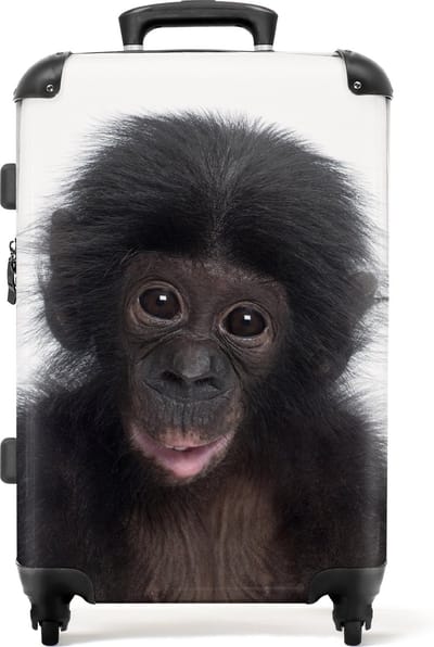 NoBoringSuitcases.com - Grote koffer - Chimpansee - Baby - Kinderen - Aapje - Kinderkoffer geschikt voor jongen en meisjes - Reiskoffer met 4 wielen - Trolley op wieltjes - Rolkoffer groot kinderen - 72 liter - Ruimbagage valies 20kg
