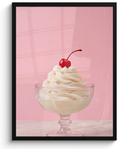 Poster in lijst - Fotolijst 60x80 cm - Posters - Kers - Slagroom - Roze - Posterlijst zwart - Decoratie - Wanddecoratie woonkamer - Muurdecoratie slaapkamer