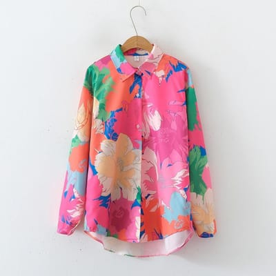 Chemise à manches longues et col ample pour femme, nouvelle collection à imprimé floral S pink
