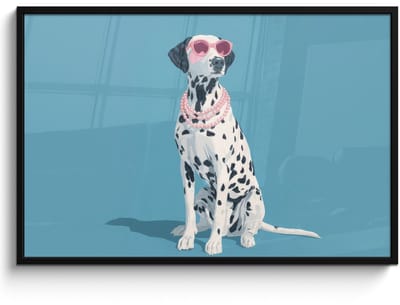 Poster in lijst - Fotolijst 120x80 cm - Posters - Dalmatiër - Zonnebril - Blauw - Posterlijst zwart - Decoratie - Wanddecoratie woonkamer - Muurdecoratie slaapkamer