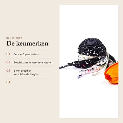 Dailygoods- Schoenveters Scheurvast - Platte Veters - Inktpunt Veters - 80/100/120/140/160/180 cm - 8 mm Breed - 2 Paar