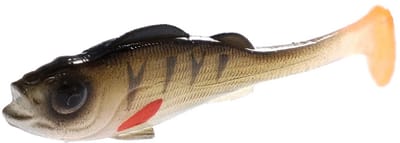 Mikado Real Fish Perch 9.5cm Natural – 4 stuks – Softbait Shad Kunstaas met Geur voor Baars & Snoekbaars