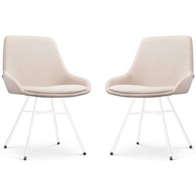 Nolon Noa-Isa Eetkamerstoelen Set van 2 Beige - Stof - Wit Onderstel - Design - Scandinavisch - Comfortabel