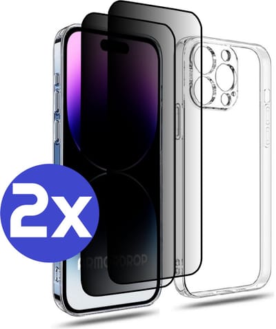 ArmorDrop Transparant Hoesje Inclusief 2x Privacy Screenprotector Geschikt Voor iPhone 14 Pro