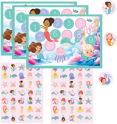 Beloningssysteem Zeemeermin - 3 Dubbelzijdige Beloningskaarten & 70 Stickers