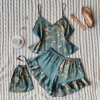 Elegante Camisole Tops met Bloemenprint Ruche Zoom Shorts Pyjama Set Dames Nachtkleding Loungewear S