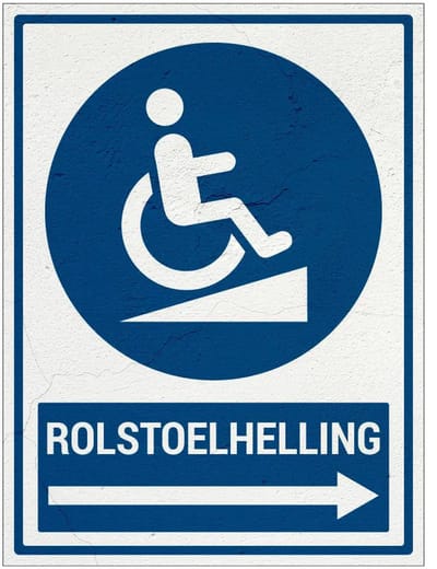 Rolstoelhelling rechts bord met tekst | Sign Again materiaal | 28 x 21 cm