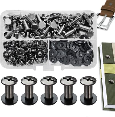 70 Sets Chicago Schroeven M5 x 12 mm Zwart Glanzend Boekbinders Klinknagels voor Leer en Tassen