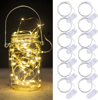 12-delige LED Lichtketting op Batterijen - 3 Meter Flexibel Decoratief Koperdraad