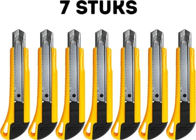 7x Stanleymes – Cuttermes – Breekmes – Behangmes – 18 mm – Afbreekmes met Schuifsluiting – RVS Snijmes – Set van 7 Stuks