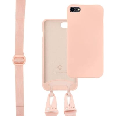 Silicone case met dik koord voor geschikt voor Apple iPhone SE 2022 / 2020 / iPhone 7/8 - hoesje met telefoonkoord - Backcover hoesje met koord - touwtje - roze
