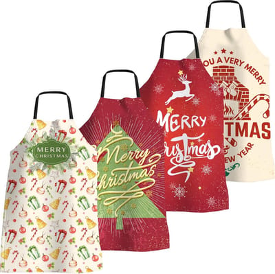 Set van 4 Grappige Kerstschorten Waterdicht en Verstelbaar voor Keuken en Bakken
