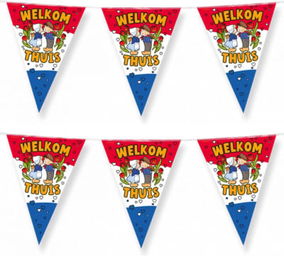 PartyXplosion vlaggenlijn welkom thuis - 2x - 10 meter - rood/wit/blauw - folie - holland them