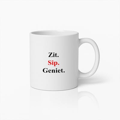 Minimalistische "Zit. Sip. Geniet." Koffiemok – Perfecte Ontspanningsmok voor Thuis en Op Kantoor