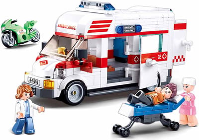 Sluban Town Ambulance Ziekenauto bouwspeelgoed kinderen vanaf 6 jaar – Constructiespeelgoed bouwdoos met 328 bouwstenen – M38-B1065
