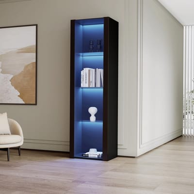 PHOEBE CAT Vitrinekast - Hoogglans - LED verlichting - 3 glazen planken - Hoge kast - Zwart