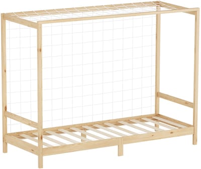 Kinderbed voetbaldoel 90x200 cm naturel eenpersoonsbed voor kinderen houten bed met lattenbodem & doelnet handbaldoel ML-Design
