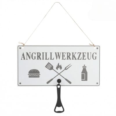 Dailygoods- Metalen Bord 28 x 14 cm - Grillgereedschap - Flesopener - Wanddecoratie - Barbecuekeuken - Magnetische Bevestiging - Decoratiebord