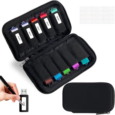 Thijox - Opbergtas voor USB-sticks, USB Organizer Etui, Opbergcase voor Memory Sticks, Flash Drives Storage Case, Duurzaam, 20 Compartimenten, Zwart,