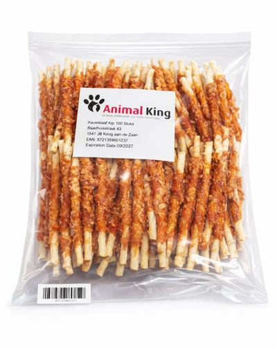 Kauwstaaf Hond Kip - Hondensnack - Kauwstaafjes Hond 100 Stuks - Animalking - Kauwsnack Hond 12,5 CM