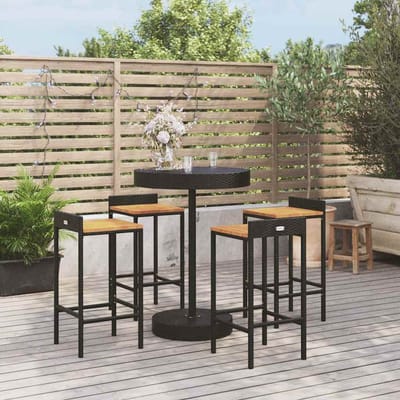 vidaXL - 5-delige - Tuinbarset - poly - rattan - en - massief - acaciahout - zwart